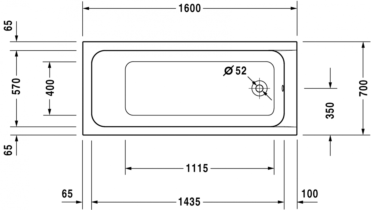 DURAVIT D CODE BLANCO BAÑERA EMPOTRADA  1600 X 700 MM