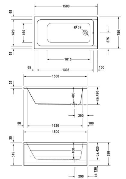 DURAVIT D CODE BLANCO BAÑERA EMPOTRADA 1500 X 750 MM