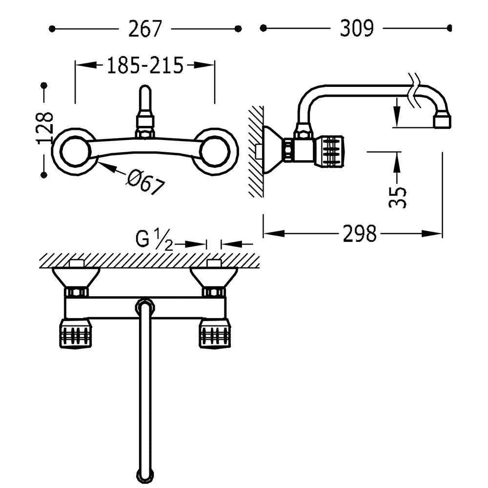 TRES ESE 23 COCINA PARED BIMANDO 200 MM CROMO